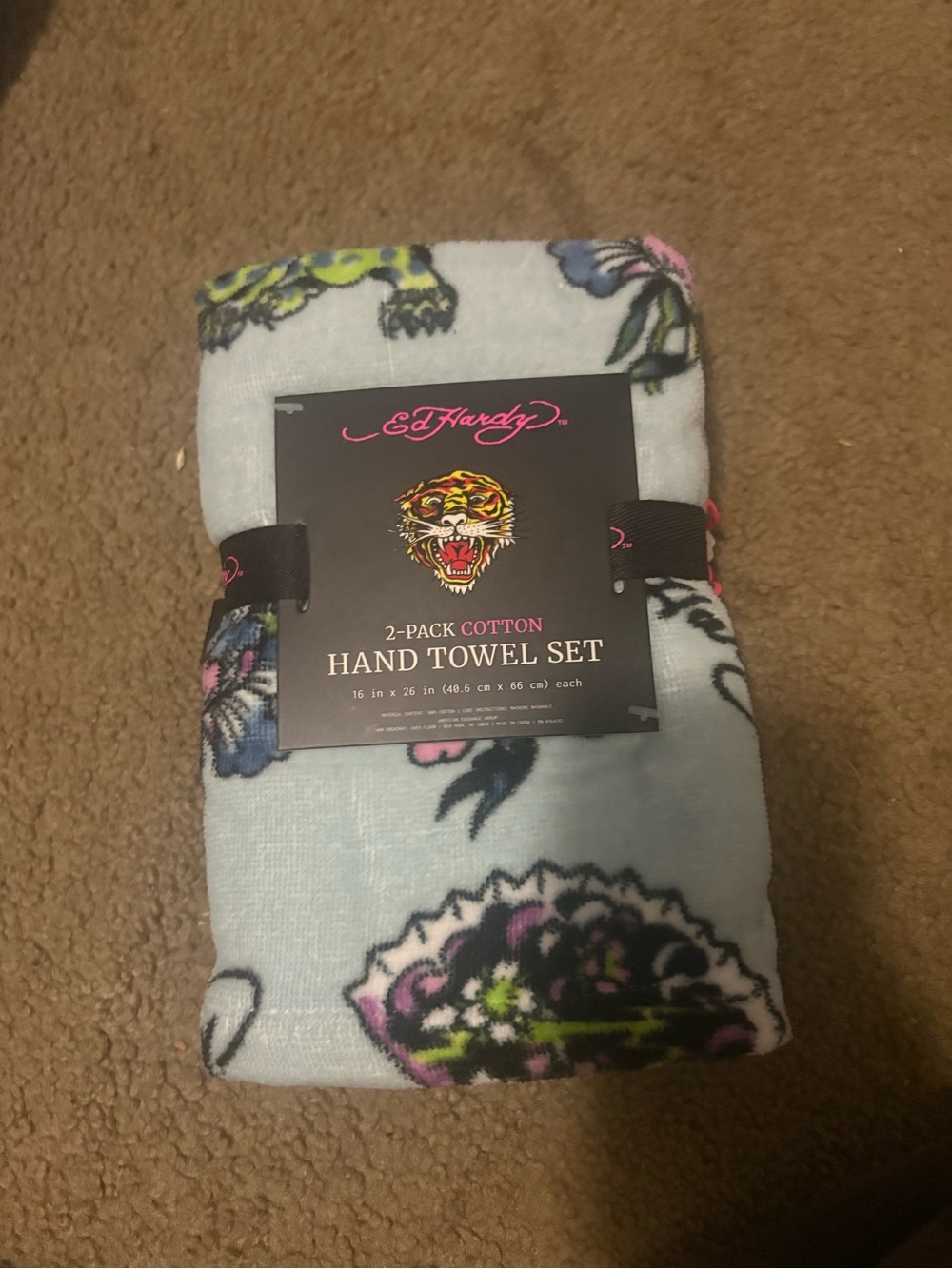 Ed Hardy Light Blue Floral Cotton Hand Towel Set